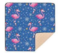Tapis de jeu de Noël bleu marine avec flamants roses et éléments de Noël doux et épais pour le sol pour bébés, nourrissons et tout-petits, 127 x 127 cm