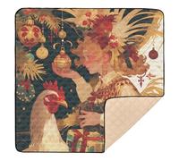 Tapis de jeu de Noël rembourré doux pour bébé - Motif poule - Portable - Pour nouveau-nés - 127 x 127 cm