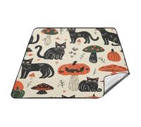 Tapis de jeu d'extérieur portable pour Halloween, chats, citrouilles, champignons, style audacieux, imperméable, grande couverture d'extérieur pour couples au sol, cadeau cobija para parque