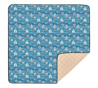 Tapis de jeu doux et épais bleu océan pour bébé, tapis de jeu portable pour bébé, nourrissons, tout-petits, 127 x 127 cm