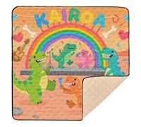 Tapis de jeu doux et épais pour bébé au sol résistant à l'eau pliable pour bébé, motif paradis de dinosaures, orange, 127 x 127 cm