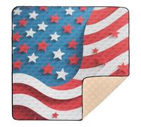 Tapis de jeu doux et épais pour bébé Motif 3D Star - Rayures patriotiques - Tapis de jeu confortable pour le ventre pour bébés et tout-petits - 127 x 127 cm