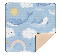 Tapis de jeu doux et épais pour bébé Motif baleine bleue Dessin animé mignon bleu pour le sol Tapis rembourré léger pour bébé nourrisson 127 x 127 cm