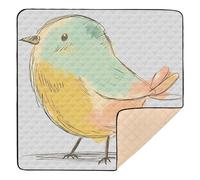 Tapis de jeu doux et épais pour bébé Motif oiseau mignon de dessin animé pour le sol Tapis de coup de pied portable pour bébés, nourrissons et tout-petits, 127 x 127 cm