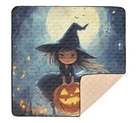 Tapis de jeu doux et épais pour bébé - Motif sorcière magique d'Halloween - Pour intérieur et extérieur - Portable - Rembourré - 127 x 127 cm