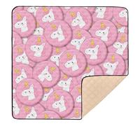 Tapis de jeu doux rembourré pour bébé, motif licornes de dessin animé, lavable, pour bébés, nourrissons, tout-petits, 127 x 127 cm