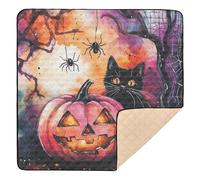 Tapis de jeu effrayant Halloween Jack - O - Lanterne chat doux et épais pour intérieur et extérieur - 1 pièce - 127 x 127 cm