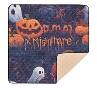 Tapis de jeu effrayant pour Halloween, motif citrouille, squelette effrayant, rembourré pour l'intérieur et l'extérieur, tapis d'activité portable pour bébés, nourrissons et tout-petits, 127 x 127 cm