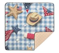 Tapis de jeu en denim vichy avec éléments occidentaux en mousse souple pour intérieur et extérieur, 1 pièce, pour bébés, enfants, tout-petits, nourrissons, 127 x 127 cm
