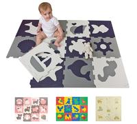 Tapis Puzzle Mousse Bébé 1,2x0,9m Animaux Marins- 12 Dalles 30x30cm - 20% Plus Épais & Doux Tapis de Sol Bébé - sans Toxines, Inodore, Facile à Nettoyer Tapis Motricité Bébé