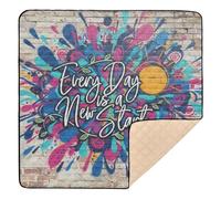 Tapis de jeu en mousse souple Every Day is A New Start Graffiti Art pour l'intérieur et l'extérieur, résistant à l'eau, tapis d'activité pour nouveau-nés, bébés, nourrissons, tout-petits, 127 x 127 cm