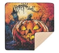 Tapis de jeu en mousse souple orange squelette effrayant d'Halloween pour intérieur et extérieur lavable pour bébé, 127 x 127 cm