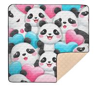 Tapis de jeu en mousse souple pour bébé fille, motif panda, mignon, cœur, lavable, pliable, pour le ventre, 127 x 127 cm avec musique pour bébé