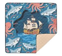 Tapis de jeu en mousse souple pour bébé, motif animaux marins, bateau, pour intérieur et extérieur, lavable, pour bébés, nourrissons, tout-petits, 127 x 127 cm