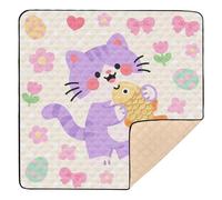 Tapis de jeu en mousse souple pour bébé - Motif chat mignon - Pour intérieur et extérieur - Imperméable - Pliable - Pour bébés, nourrissons et tout-petits - 127 x 127 cm - Tapette piano pour bébé