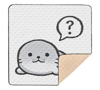 Tapis de jeu en mousse souple pour bébé - Motif phoque gris - Pour intérieur et extérieur - Résistant à l'eau - Pliable - Pour bébés et tout-petits - 127 x 127 cm - Avec musique