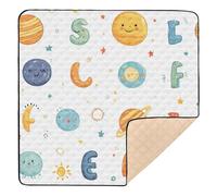 Tapis de jeu en mousse souple pour bébé, motif planètes extérieures, alphabet blanc, pour le sol, non toxique, pour le temps du ventre et le ramper pour bébés, nourrissons et tout-petits, 127 x 127 cm
