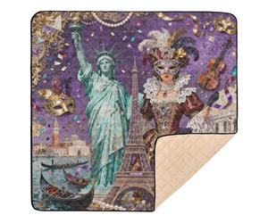 Tapis de jeu en mousse souple pour bébé, motif statue de la Liberté et tour Eiffel de Venise, 127 x 127 cm