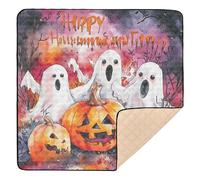 Tapis de jeu en mousse souple pour intérieur et extérieur Motif citrouille et maison hantée Happy Halloween 127 x 127 cm