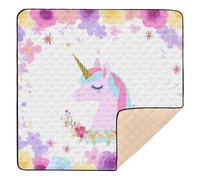 Tapis de jeu en mousse souple pour l'intérieur et l'extérieur, motif licornes colorées pour bébés, nourrissons, tout-petits, 127 x 127 cm