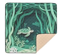 Tapis de jeu en mousse souple pour l'intérieur et l'extérieur Motif tortue de mer Vert 127 x 127 cm