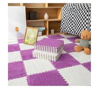 Tapis de Jeu en Peluche épais et emboîtable, 30 x 30 cm, Carreaux en Mousse Souple avec Bordures, Tapis à Poils Longs antidérapant for Chambre d'enfant(Purple+White,6pcs)