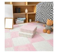 Tapis de Jeu en Peluche épais et emboîtable, 30 x 30 cm, Carreaux en Mousse Souple avec Bordures, Tapis à Poils Longs antidérapant for Chambre d'enfant(+White,4pcs)