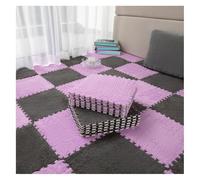 Tapis de Jeu en Peluche épais et emboîtable, 30 x 30 cm, Carreaux en Mousse Souple avec Bordures, Tapis à Poils Longs antidérapant for Chambre d'enfant(Purple+Gray,6pcs)
