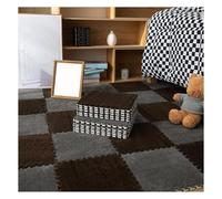 Tapis de Jeu en Peluche épais et emboîtable, 30 x 30 cm, Carreaux en Mousse Souple avec Bordures, Tapis à Poils Longs antidérapant for Chambre d'enfant(Gray+Dark Brown,8pcs)