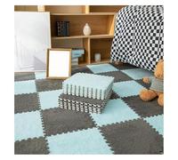 Tapis de Jeu en Peluche épais et emboîtable, 30 x 30 cm, Carreaux en Mousse Souple avec Bordures, Tapis à Poils Longs antidérapant for Chambre d'enfant(Gray+Light Blue,8pcs)