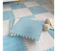 Tapis de Jeu en Peluche, Tapis de Sol emboîtables en Mousse pelucheuse, Multicolore, 12/16/18 pièces(Blue+White,18pcs)