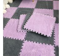 Tapis de Jeu en Peluche, Tapis de Sol emboîtables en Mousse pelucheuse, Multicolore, 12/16/18 pièces(Gray+Light Purple,16pcs)