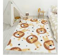 Tapis de jeu enfant - NAZAR RUGS - HAPPY - Lavable - Motif lion - Beige - 160x230 cm
