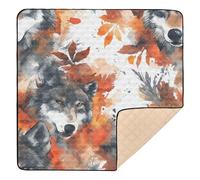Tapis de jeu esthétique en mousse souple pour bébé motif loup safari feuille d'érable pour le sol, tapis imperméable pour nouveau-nés, bébés, nourrissons, tout-petits, 127 x 127 cm