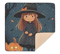 Tapis de jeu Halloween Little Witch doux et épais pour l'intérieur et l'extérieur, confortable, respirant pour bébés, nourrissons et tout-petits, 127 x 127 cm
