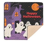 Tapis de jeu Halloween motif éthéré doux rembourré pour l'intérieur et l'extérieur, résistant à l'eau, tapis d'activités pour bébés, nourrissons et tout-petits, 127 x 127 cm
