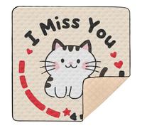 Tapis de jeu I Miss You motif chat blanc mignon doux et épais pour bébé pour intérieur et extérieur, lavable, pliable, tapis de jeu de voyage pour bébés, nourrissons et tout-petits, 127 x 127 cm pour