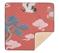 Tapis de jeu japonais rembourré doux pour l'intérieur et l'extérieur Motif grue nuage rouge 127 x 127 cm