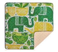 Tapis de jeu léger et rembourré pour bébé, motif poterie d'éléphant, vert et jaune, 127 x 127 cm