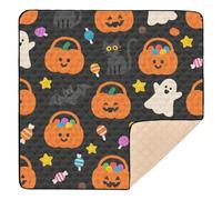 Tapis de jeu orange Halloween citrouille fantôme doux et épais pour soins de bébé pour intérieur et extérieur, confortable, pliable, tapis d'activités pour bébés, nourrissons, tout-petits, 127 x 127