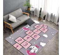 Tapis de Jeu Petites Marelle Rose sur Fond Gris, Tapis de décoration de Chambre Pliable Doux-80x120cm