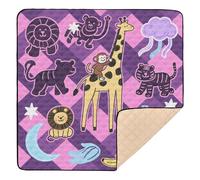 Tapis de jeu pliable amusant pour l'intérieur et l'extérieur, motif girafe, singe violet, rose, vichy violet, rose, tapis d'éveil pour bébé, 127 x 127 cm