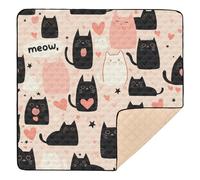 Tapis de jeu pliable en une pièce pour bébé Motif chats blancs et noirs Rose 127 x 127 cm