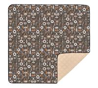 Tapis de jeu pliable et lavable pour bébé Motif monstres de style marocain bohème Marron 127 x 127 cm