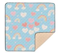 Tapis de jeu pliable pour bébé, motif arcs-en-ciel, cœurs, bleu, mignon, pour le sol, confortable, pliable, pour bébés, nourrissons, tout-petits, 127 x 127 cm
