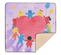Tapis de jeu pliable pour bébé Motif cœurs et petites personnes mignonnes pour le sol, résistant à l'eau, tapis d'activité pour bébé, tout-petit, 127 x 127 cm