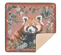 Tapis de jeu pliable pour bébé, motif panda, écharpe florale rouge, 127 x 127 cm