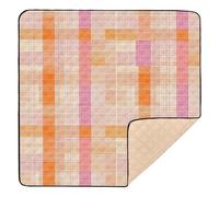 Tapis de jeu pliable pour bébé, motif pied-de-poule à carreaux, motif méduses oranges et roses, 127 x 127 cm