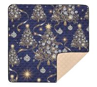 Tapis de jeu pliable pour bébé, motif sapin de Noël bleu marine, doré, argenté, pour le sol, confortable pour nouveau-nés, bébés, nourrissons, tout-petits, 127 x 127 cm