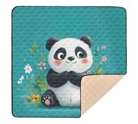 Tapis de jeu pliable pour intérieur et extérieur Motif panda Turquoise 127 x 127 cm